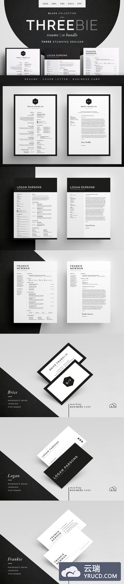 经典实用黑白简历模板 Threebie Resume/CV Bundle 3