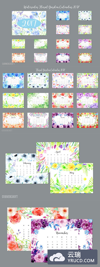 日历年历花园海报模板 2017 Calendar Floral Garden