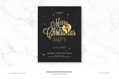 金光闪闪的圣诞传单模板 Gold Glitter Christmas Flyer