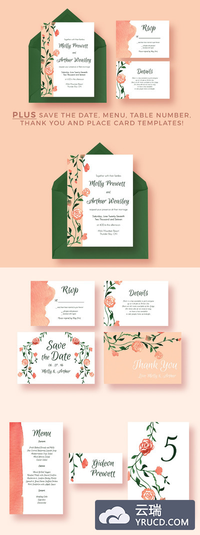 花环婚礼邀请函模板 Flower Garland Wedding Suite 2.0