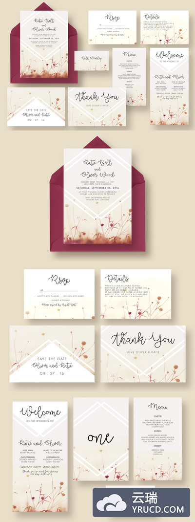 水彩野花婚礼邀请函 Wildflower Country Wedding Suite