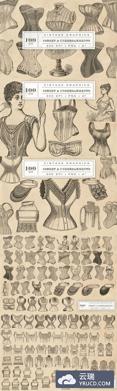 经典素描插画 100 Vintage Corset Graphics