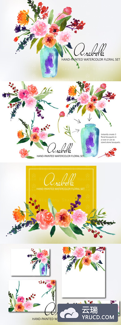 水彩花卉剪贴画 Arabella- Watercolor Clip Art Set