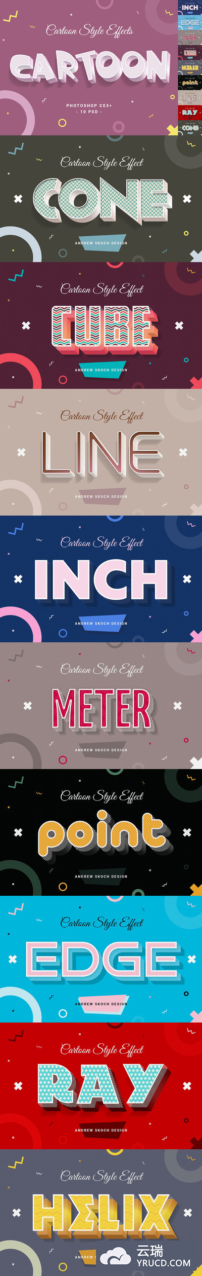 时尚可爱卡通风格的3D立体文字效果图层样式集合