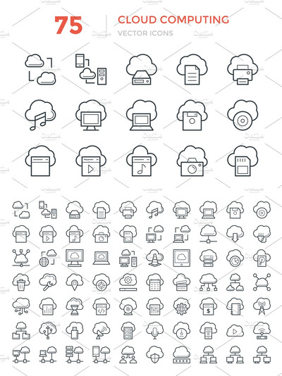 75个云计算矢量图标 75 Cloud Computing Vector Icons