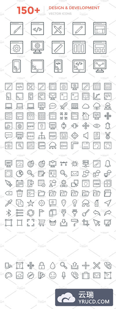 150+设计和开发图标 150+ Design and Development Icons