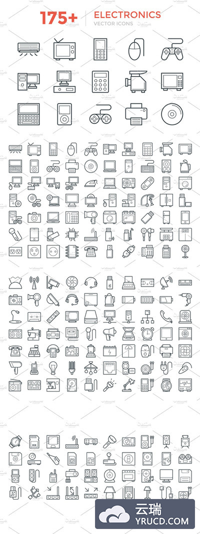 175+电器矢量图标 175+ Electronics Vector Icons