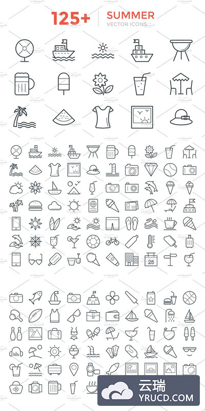 125+夏季矢量图标 125+ Summer Vector Icons