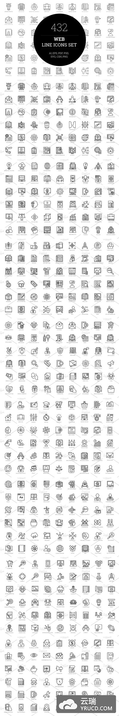 432个Web线型线条图标 432 Web Line Icons