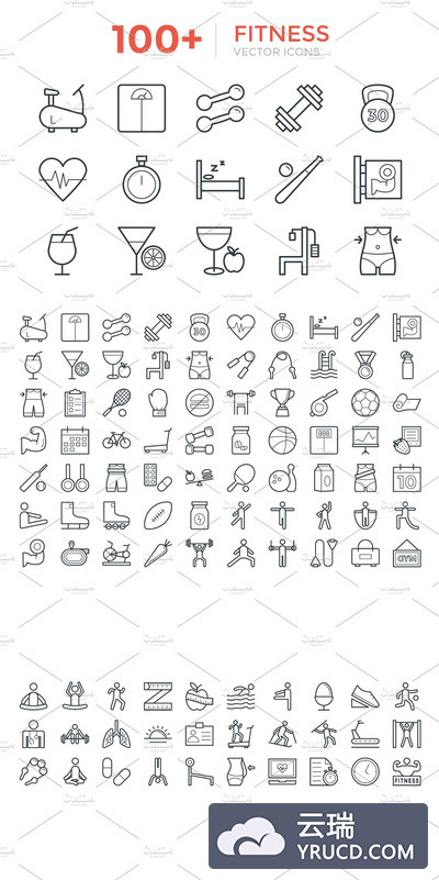 100+健身矢量图标 100+ Fitness Vector Icons