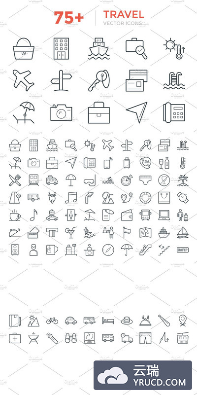 75+旅行矢量图标 75+ Travel Vector Icons