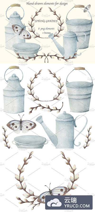 春天花园水彩插画 Spring Garden