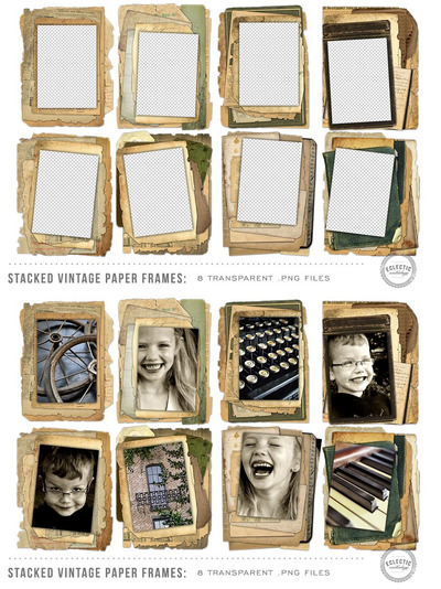 经典纸张画框 8 Stacked Vintage Paper Frames