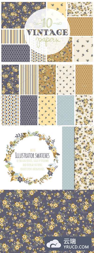 经典花卉纸张背景纹理 Vintage Floral Papers / Backgrounds