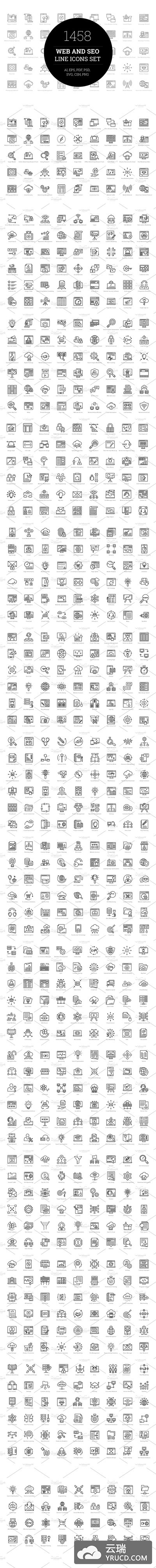 1458个Web&Seo网页图标 1458 Web and Seo Line Icons Set