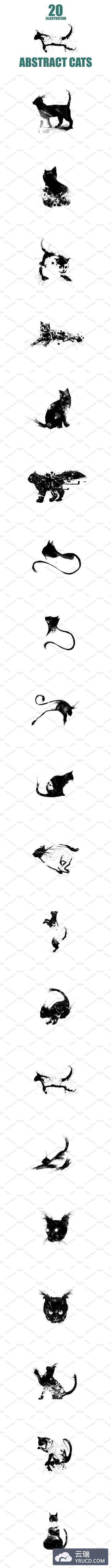 黑色墨水风格抽象猫插画合集