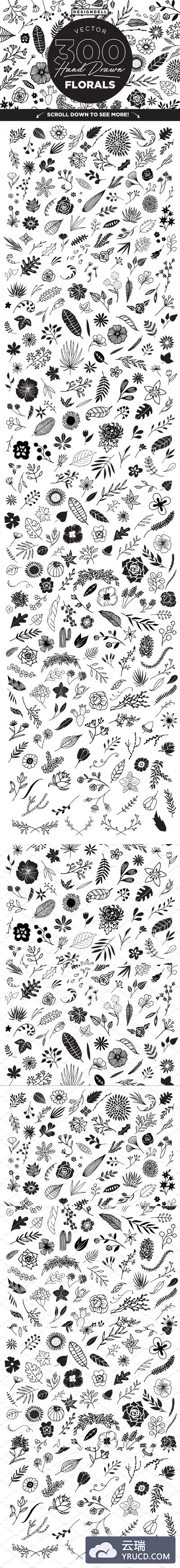 手绘花卉插画 300 Hand Drawn Florals
