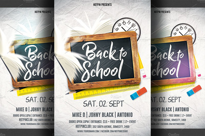 返校学校海报模板 Back to School Party Flyer Template