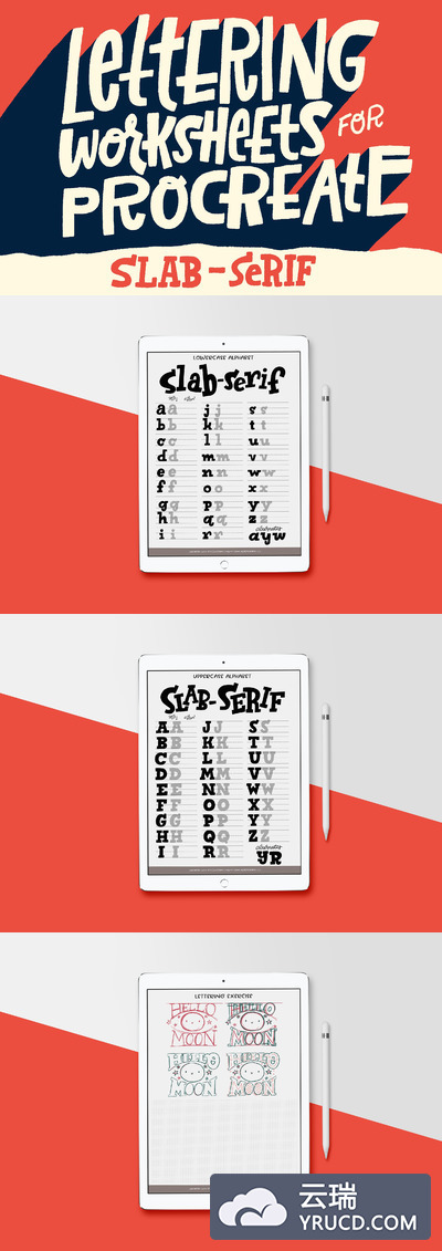 手写图层样式字体 Slab-Serif Lettering Worksheet