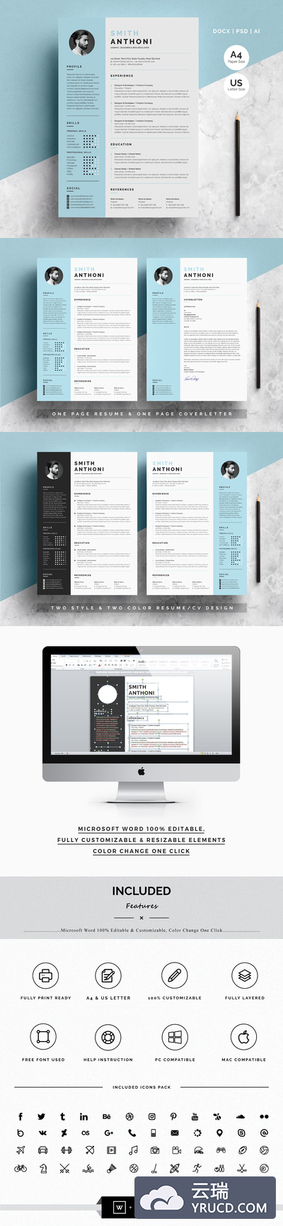 干净简历模板 Clean Resume 2 Pages