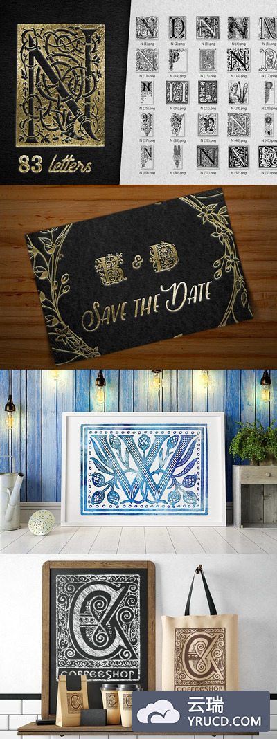 复古字母N装饰字母艺术字设计 Vintage Letter N Decorative Alphabet