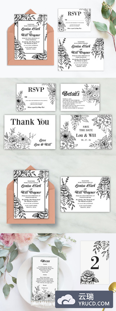 精致花卉婚庆邀请函 Detailed Floral Wedding Suite