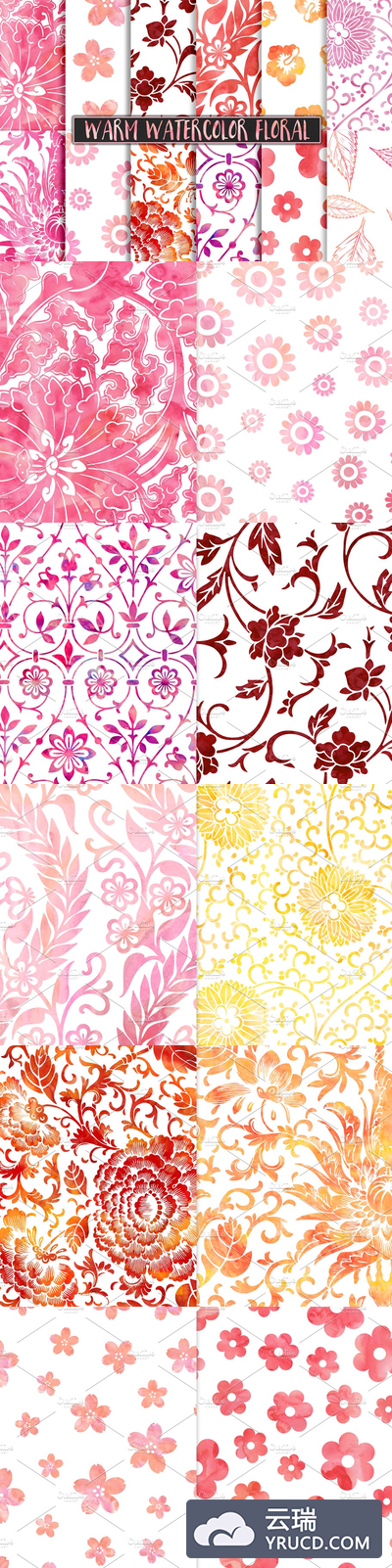 暖暖的水彩花卉图案 Warm Watercolor Floral Patterns