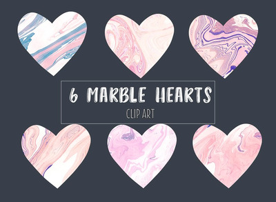 粉红色的大理石爱心插画 Marble hearts clipart in pink