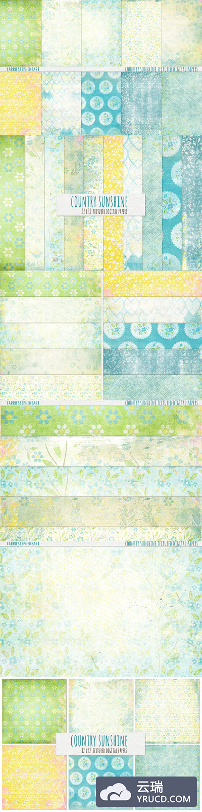 时髦别致的碎花数码背景纹理 Shabby Chic Floral Digital Papers