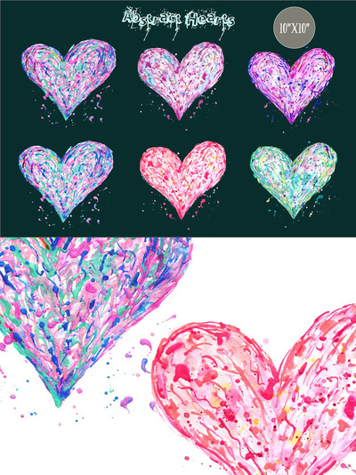 抽象爱心插画 Abstract Acrylic Hearts Blue Purple