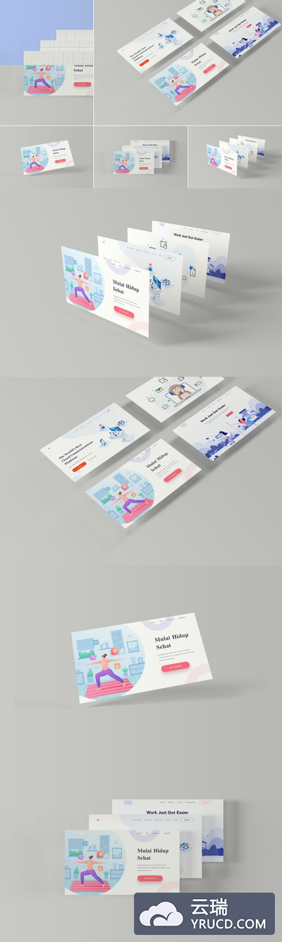 时尚高端3D立体2.5D等轴等距WEB UI样机展示模型mockups