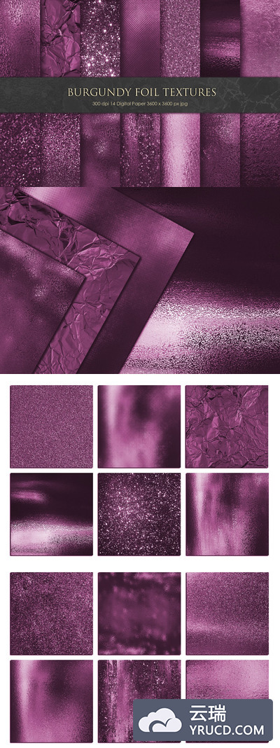 紫红色金属箔和闪光背景纹理Burgundy Foil and Glitter Textures