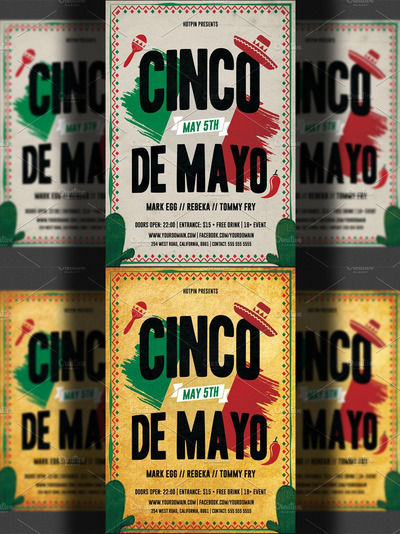 墨西哥海报制作模板 Cinco De Mayo Party Flyer Template