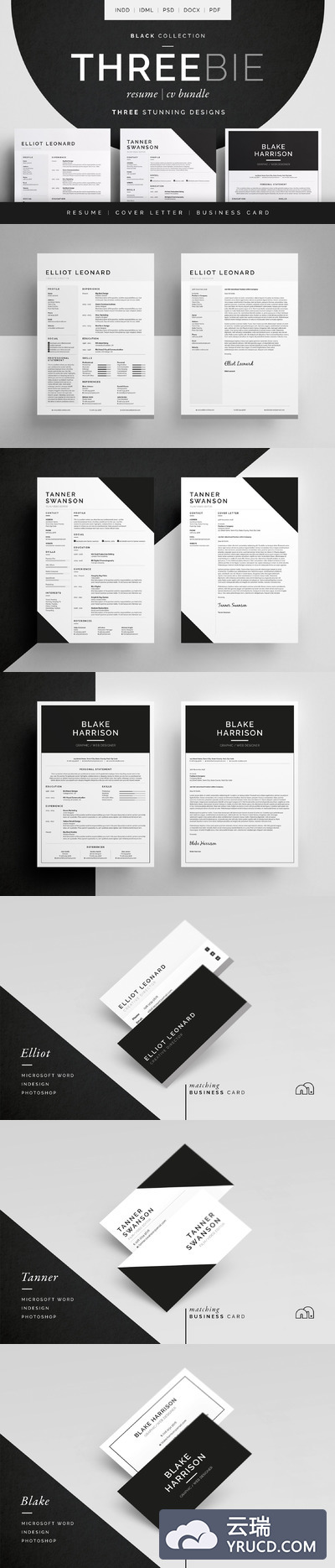 简洁具有设计感的个人简历模板 Threebie Resume/CV Bundle 2