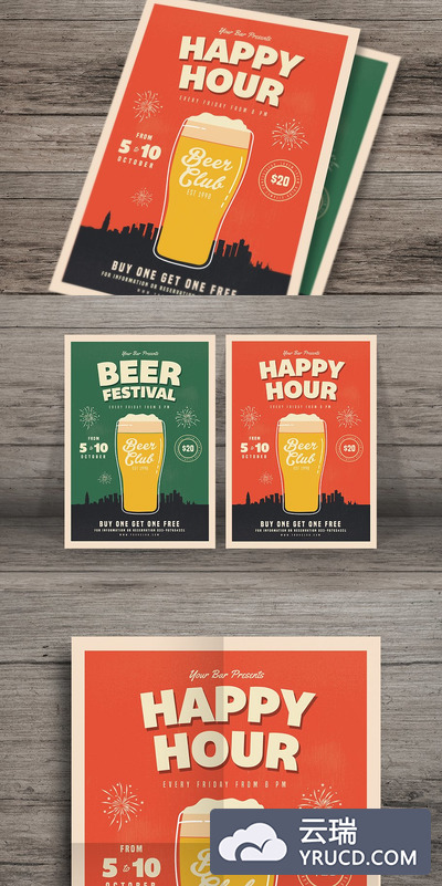 欢乐时光啤酒节宣传海报 Happy Hour Beer Festival Flyer