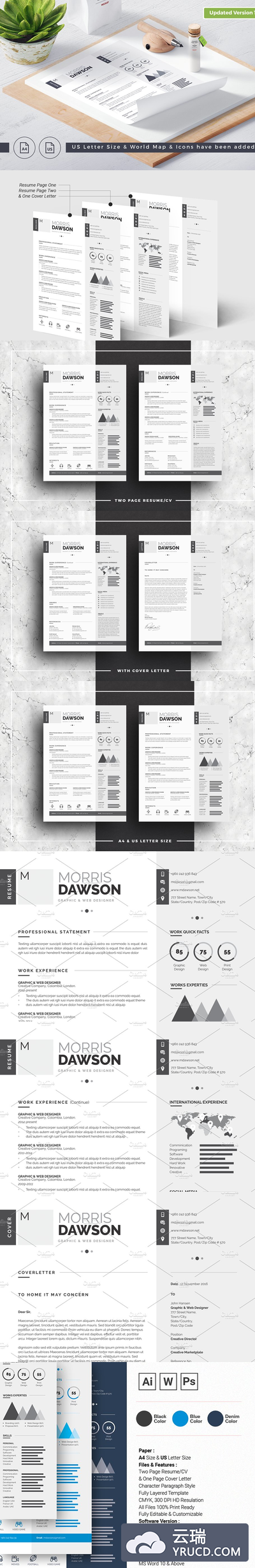 干净的信息图表简历模板 Clean Infographic Resume/CV