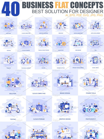 扁平化商业人物概念图标 Flat Concepts With People Character