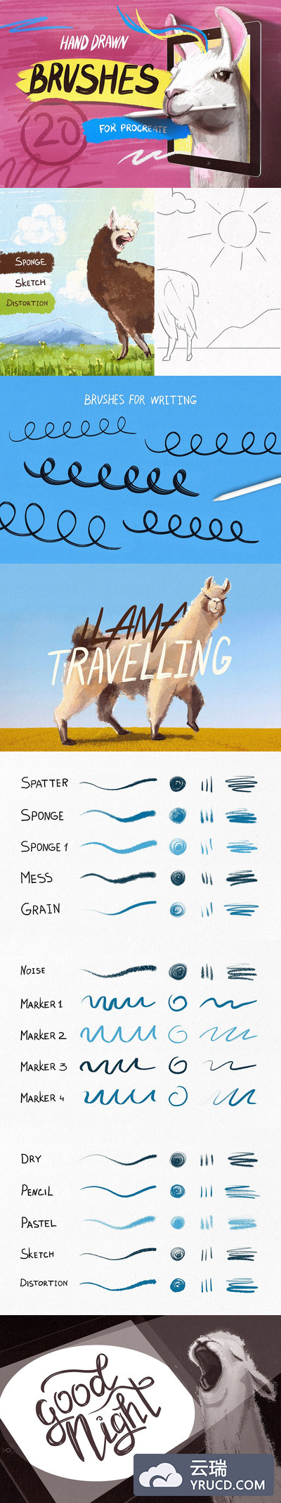 逼真细腻质感的手绘质感的procreate笔刷集合 for iPad