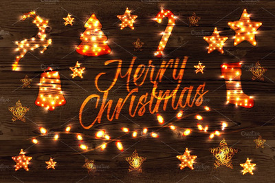 圣诞花环插画 Christmas set garland