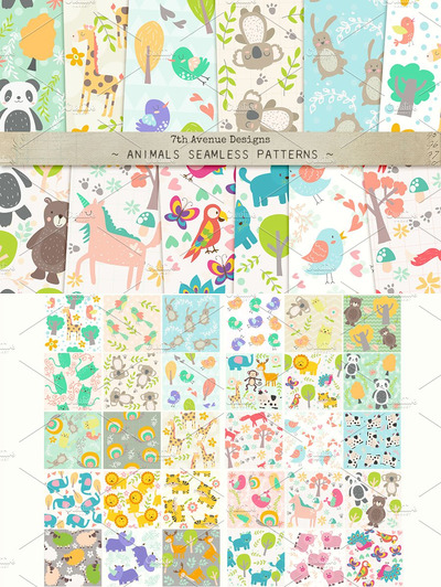 动物无缝图案编辑背景纹理 Animals Seamless Patterns