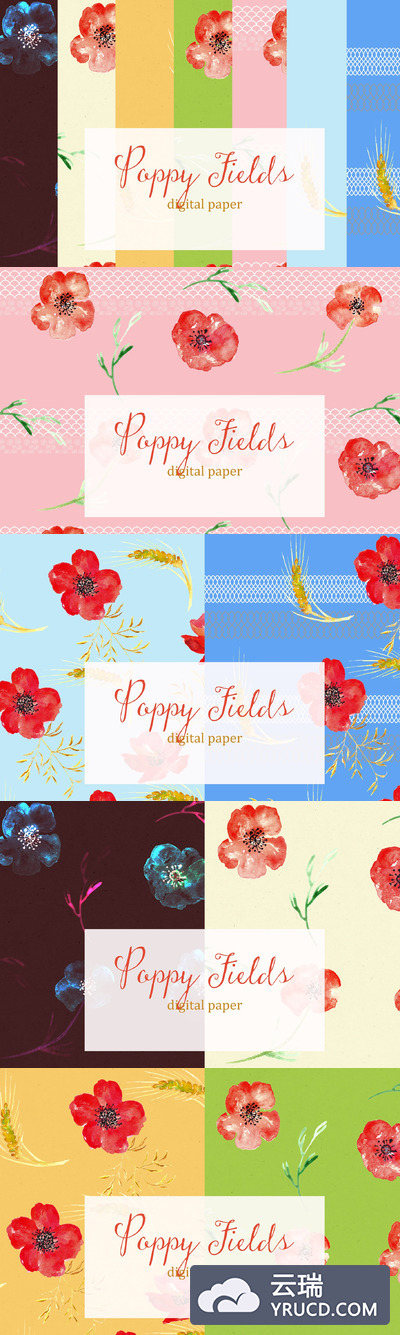 花卉图案背景纹理 Poppy fields. digital textures