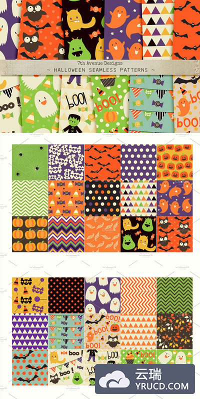 万圣节派对节日元素纹理 Halloween Seamless Patterns