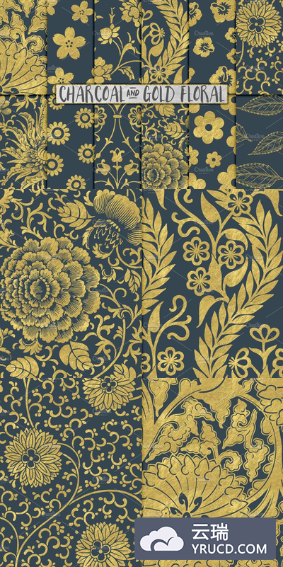 灰色和金色的花卉背景 Gray and Gold Floral Backgrounds