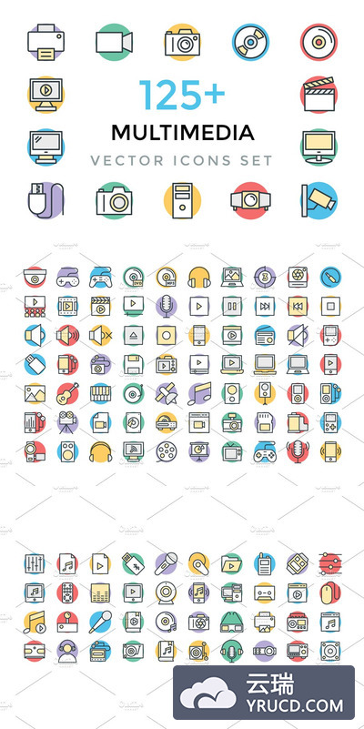 125+多媒体矢量图标素材 125+ Multimedia Vector Icons