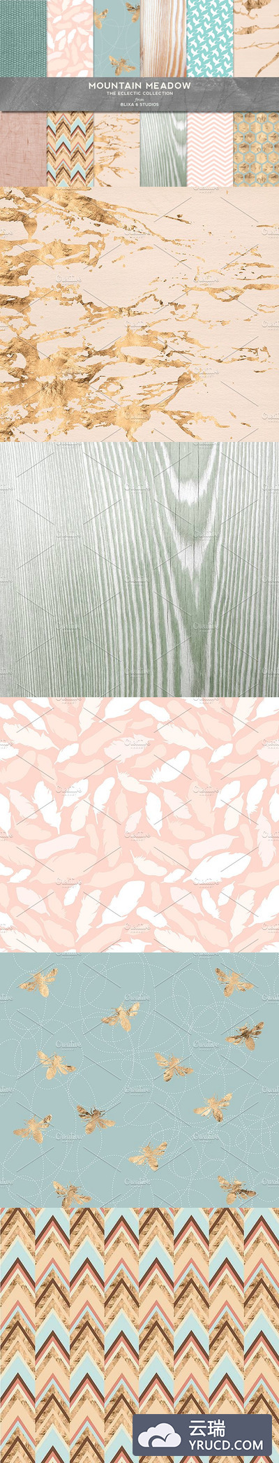 玫瑰金色的山地草地图案纹理 Mountain Meadow in Rose Gold