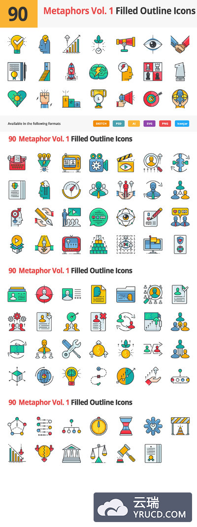 隐喻图标制作 90 Metaphors Filled IconsVol. 1