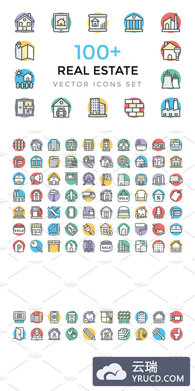 100+房地产矢量图标 100+ Real Estate Vector Icons