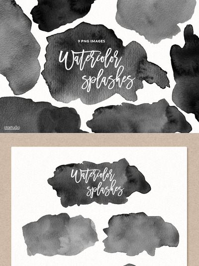 水墨墨迹肌理背景纹理 Black Watercolor Splashes & Textures
