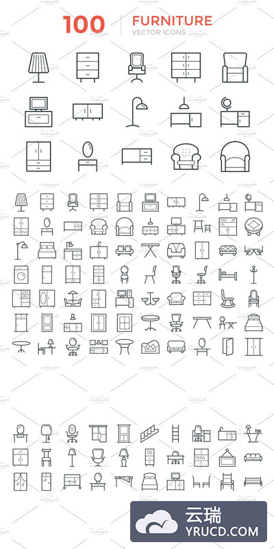 家具图标素材 100 Furniture Vector Icons