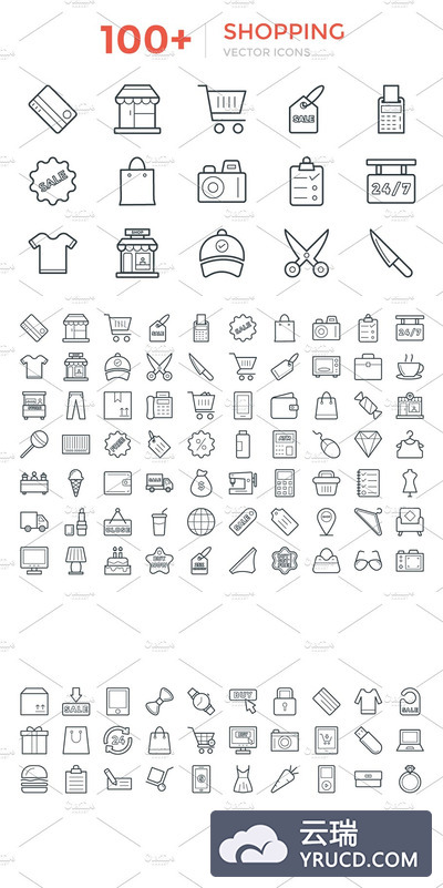 100+购物矢量图标设计 100+ Shopping Vector Icons